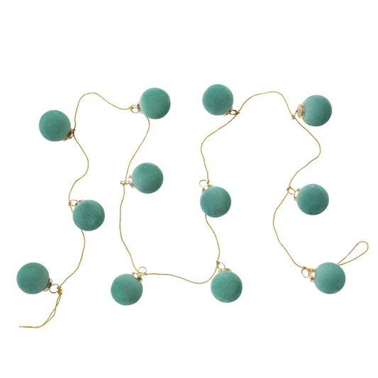 Jade Sage Green Flocked Ball Garland