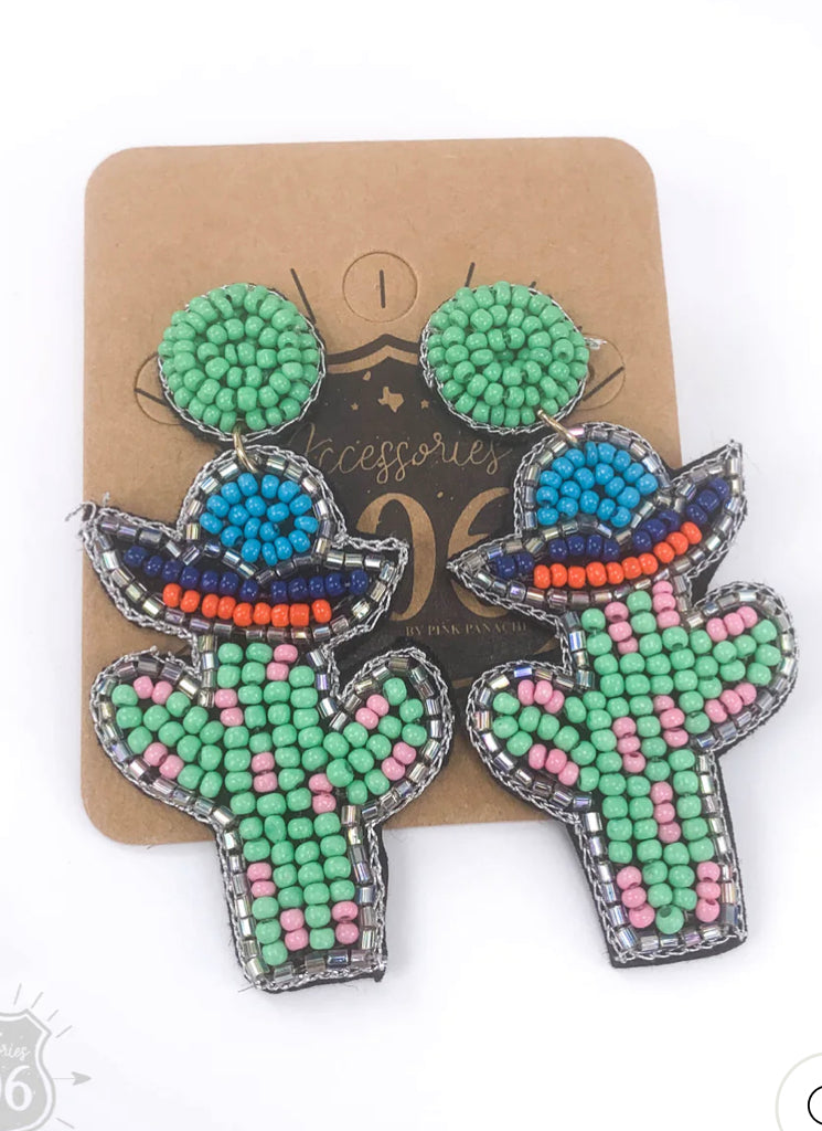 Fiesta Beaded Cactus Earrings