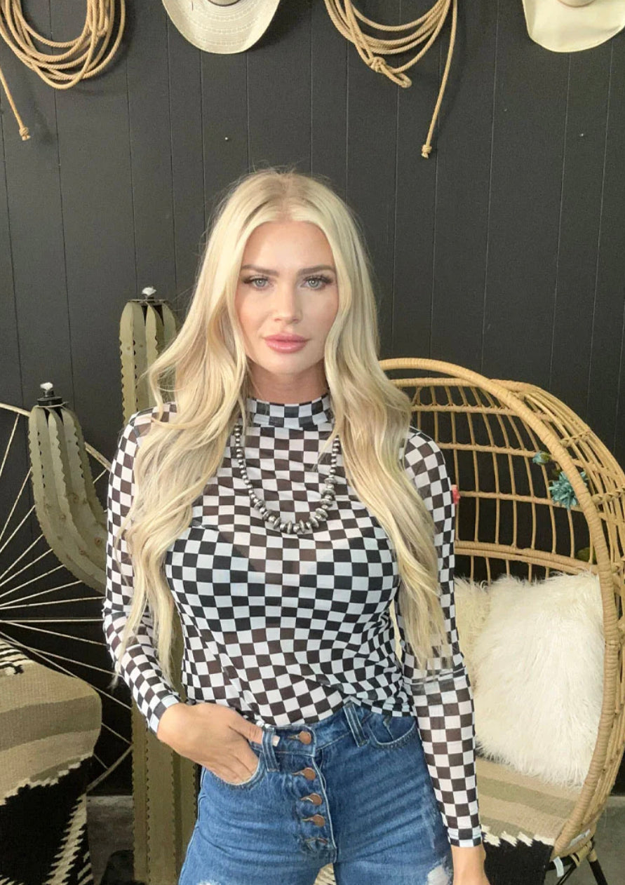 Black & White Check Mesh Top