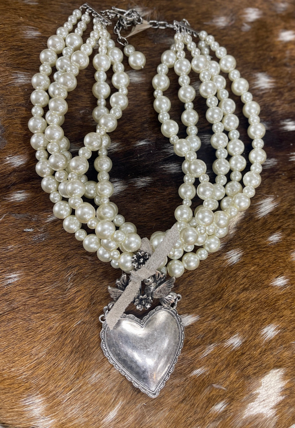 5 Strand Pearl Milagro Heart Necklace