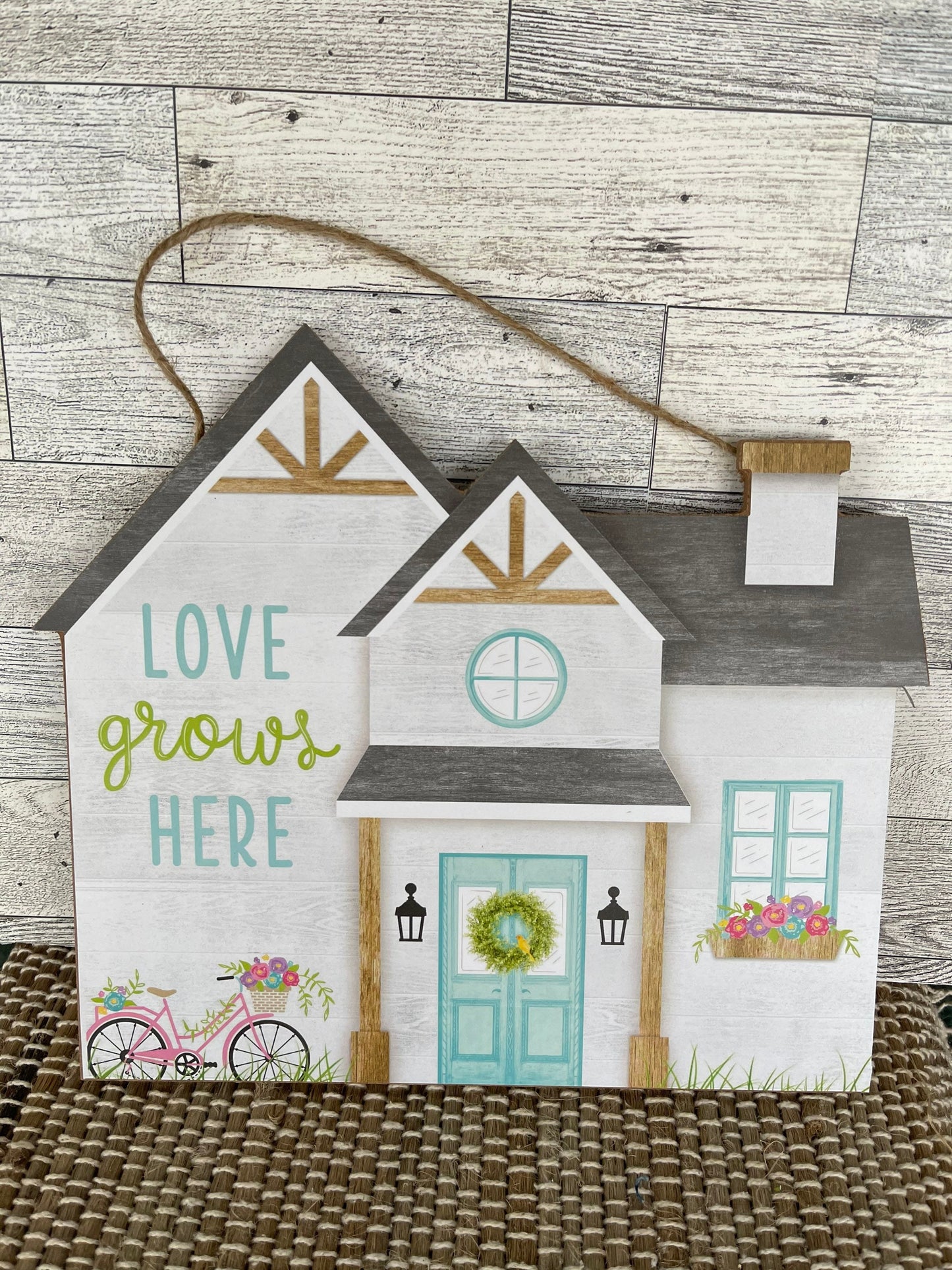 Love Grows Here Sign, Wreath Sign, Wreath Embellishment, Wreath Supply, House Shaped Sign