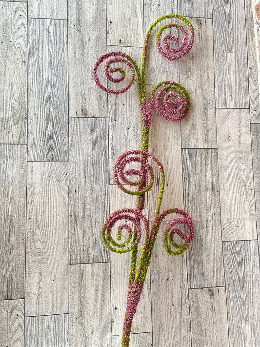 Pink and Green Moss Curl Branch, Greenery, Floral Supplies, Wreath Greenery, Floral Greenery, Picks, Craft Supply, Pink Flower Spray