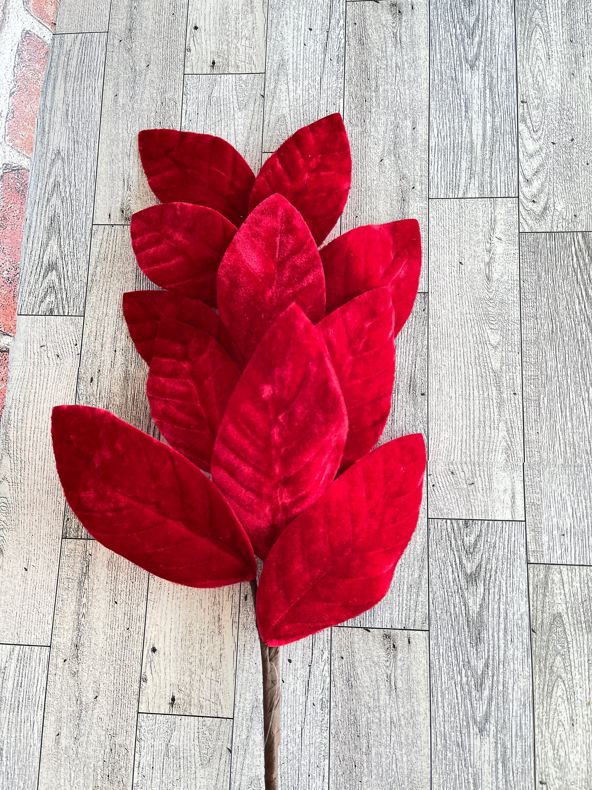 Red Velvet Magnolia Leaf Spray, Greenery, Floral Supplies, Wreath Christmas Tree Picks, Wreath Embellishments, Christmas Tree