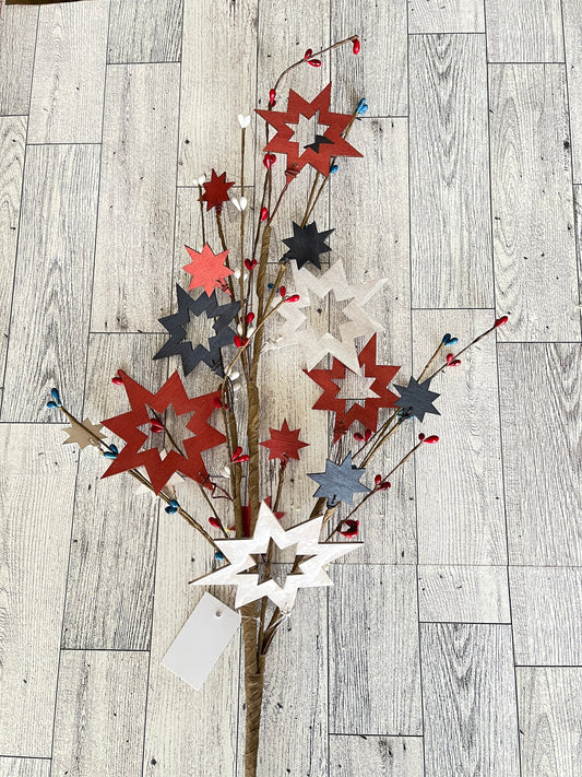 Red White Blue Wood Star Picks, Patriotic Star Pick, patriotic Wreath Attachment, Star floral pick, July Fourth Decor
