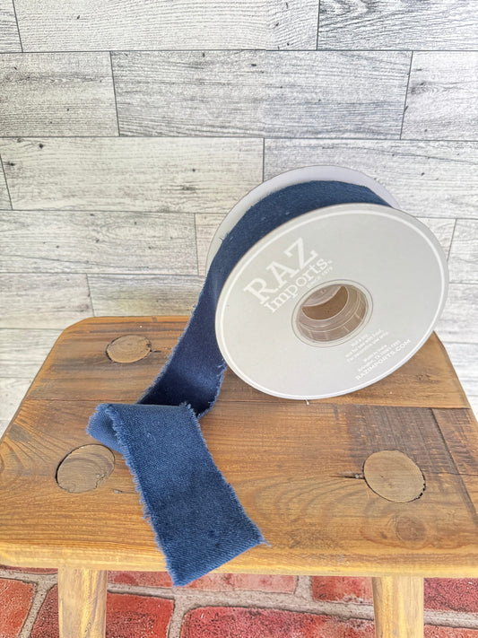 Raz Unwired Blue Velvet Ribbon , 1.5 inch Ribbon, Luxury Ribbon, Christmas Ribbon, Raw Edge Velvet Ribbon