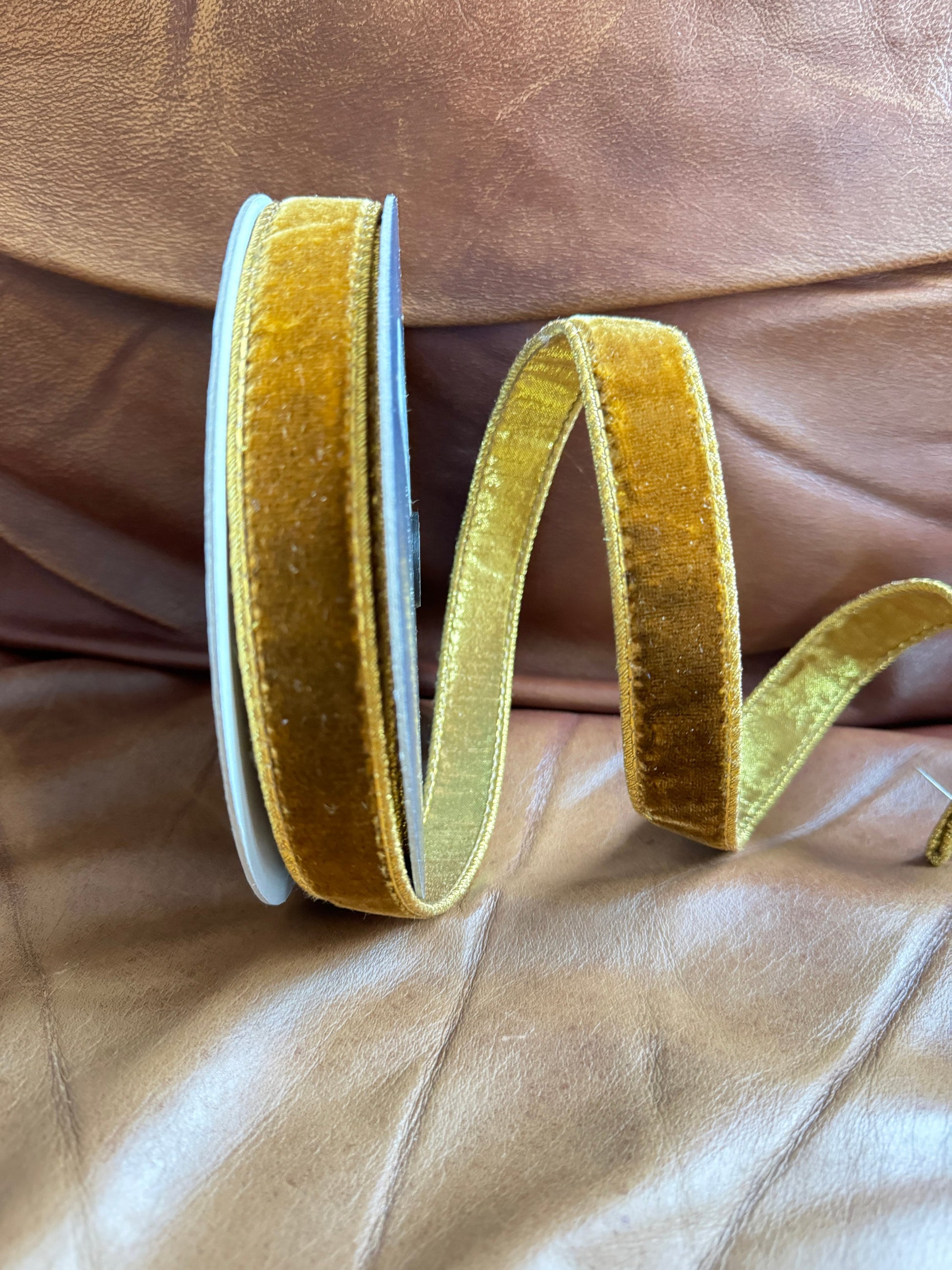 1 inch Ribbon, 10 YARD ROLL, Farrisilk Ribbon, Antique Gold Velvet Luster Ribbon, Ribbon, Holiday, Decor, Fall Velvet Ribbon, Craft Supply