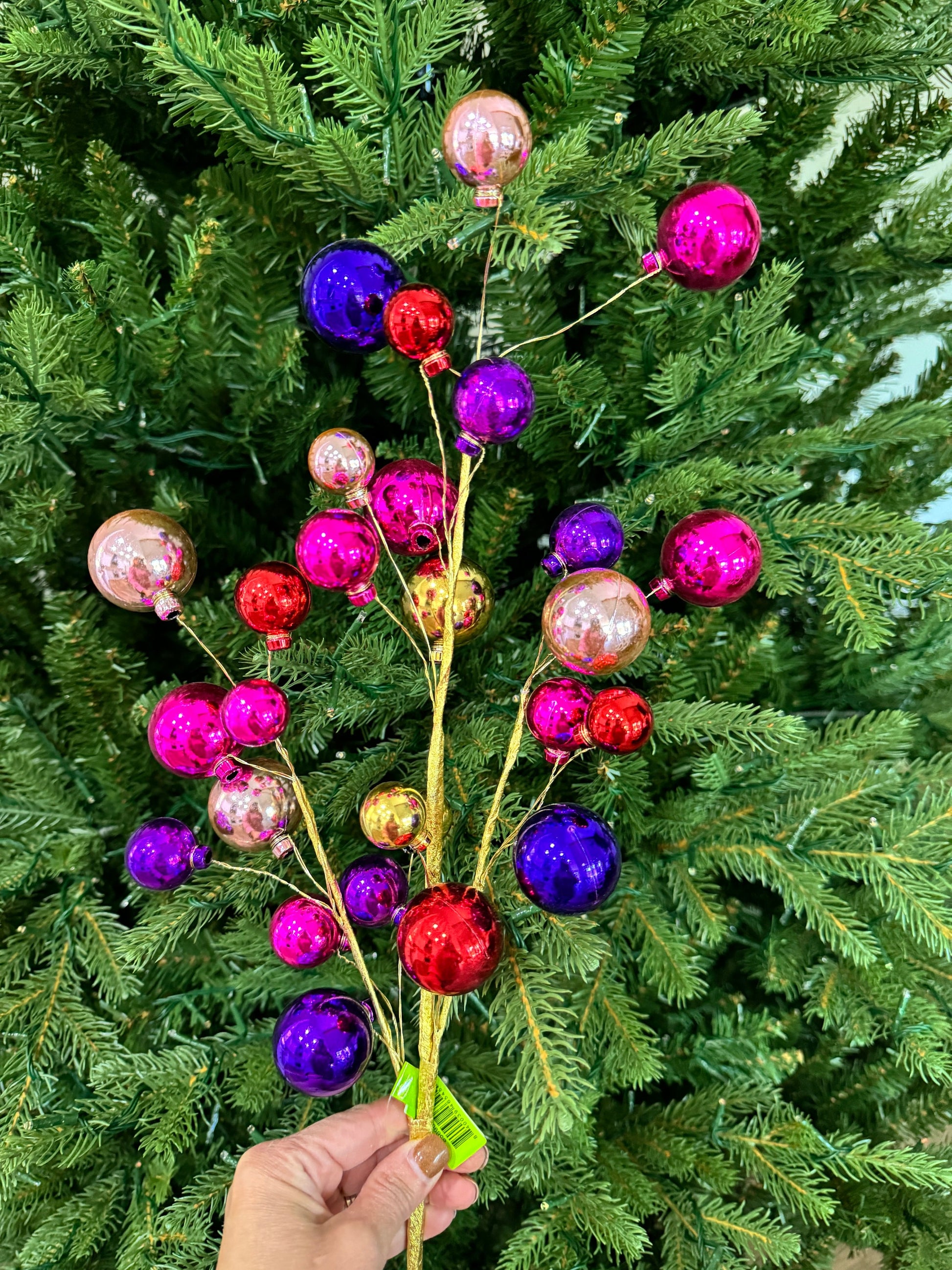 Pink Purple Ornament Ball Cluster Spray, Greenery,, Wreath Christmas Tree Decorating Picks, Wreath Embellishments, Christmas, Craft Supply