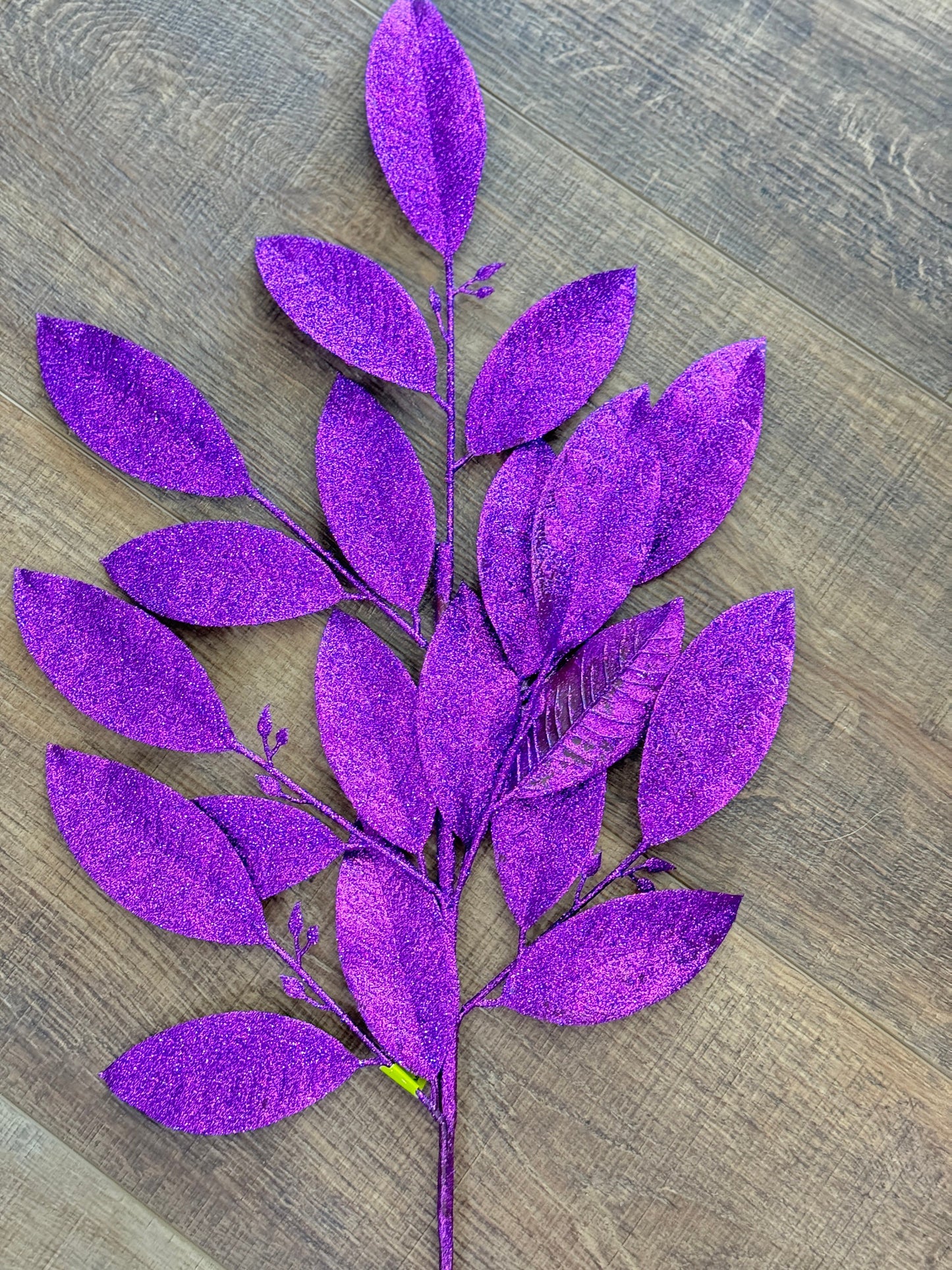 Purple Glitter Leaf Spray, Greenery, Floral Supplies, Wreath Christmas Tree Picks, Wreath Embellishments, Christmas Tree