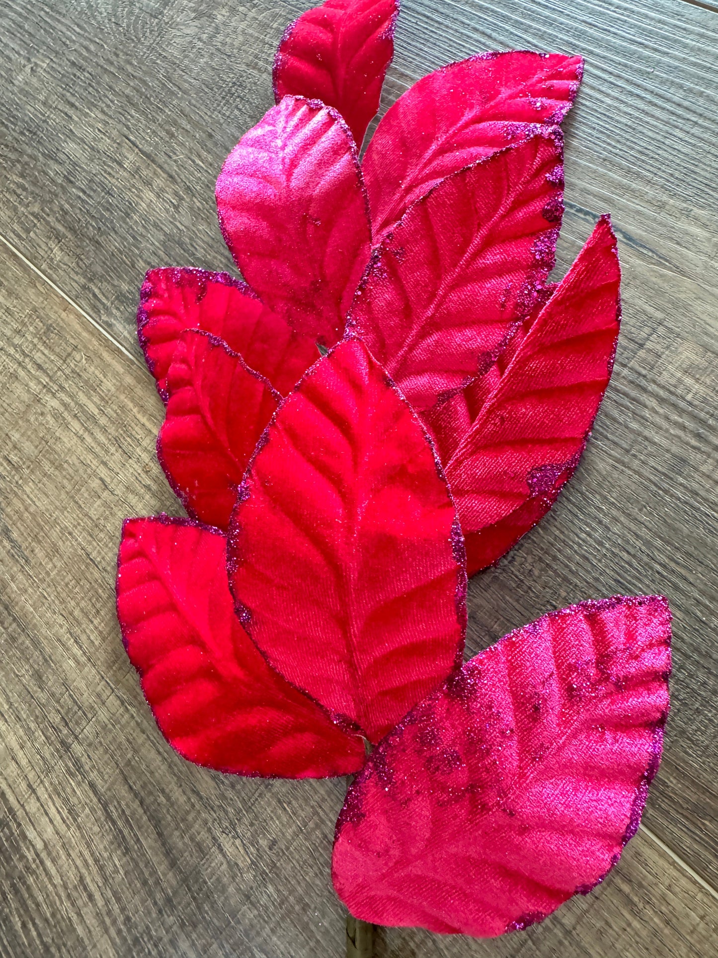 Hot Pink Velvet Magnolia Leaf Spray, Greenery, Floral Supplies, Wreath Christmas Tree Picks, Wreath Embellishments, Christmas Tree