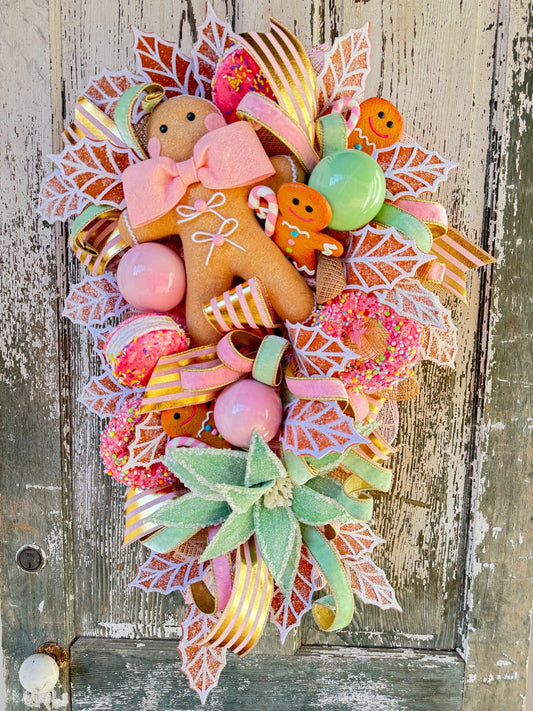 Christmas Gingerbread Sweets Swag Wreath, Gingerbread Christmas Wreath, Christmas Decor, Candyland Decor, Happy Holidays Wreath,