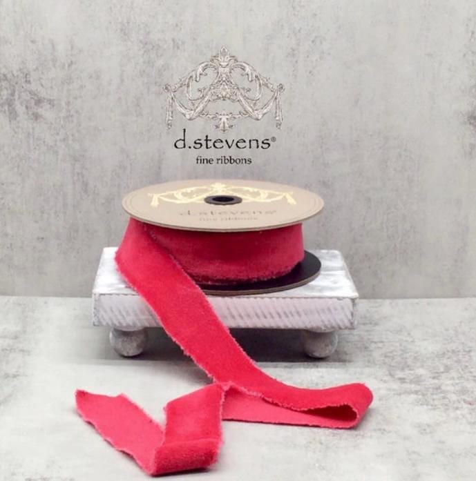 DStevens Velvet Unwired Ribbon , 1.5 inch Ribbon, Luxury Spring Easter Ribbon, Raw Edge torn velvet ribbon, watermelon red ribbon, 10 yards