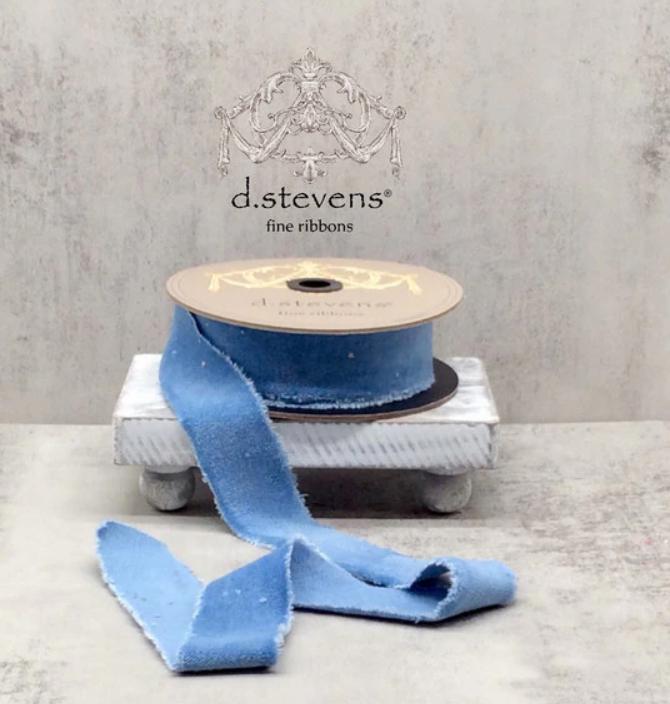 DStevens Velvet Unwired Ribbon , 1.5 inch Ribbon, Luxury Spring Easter Ribbon, Raw Edge torn velvet ribbon, cadet blue ribbon, 10 yards