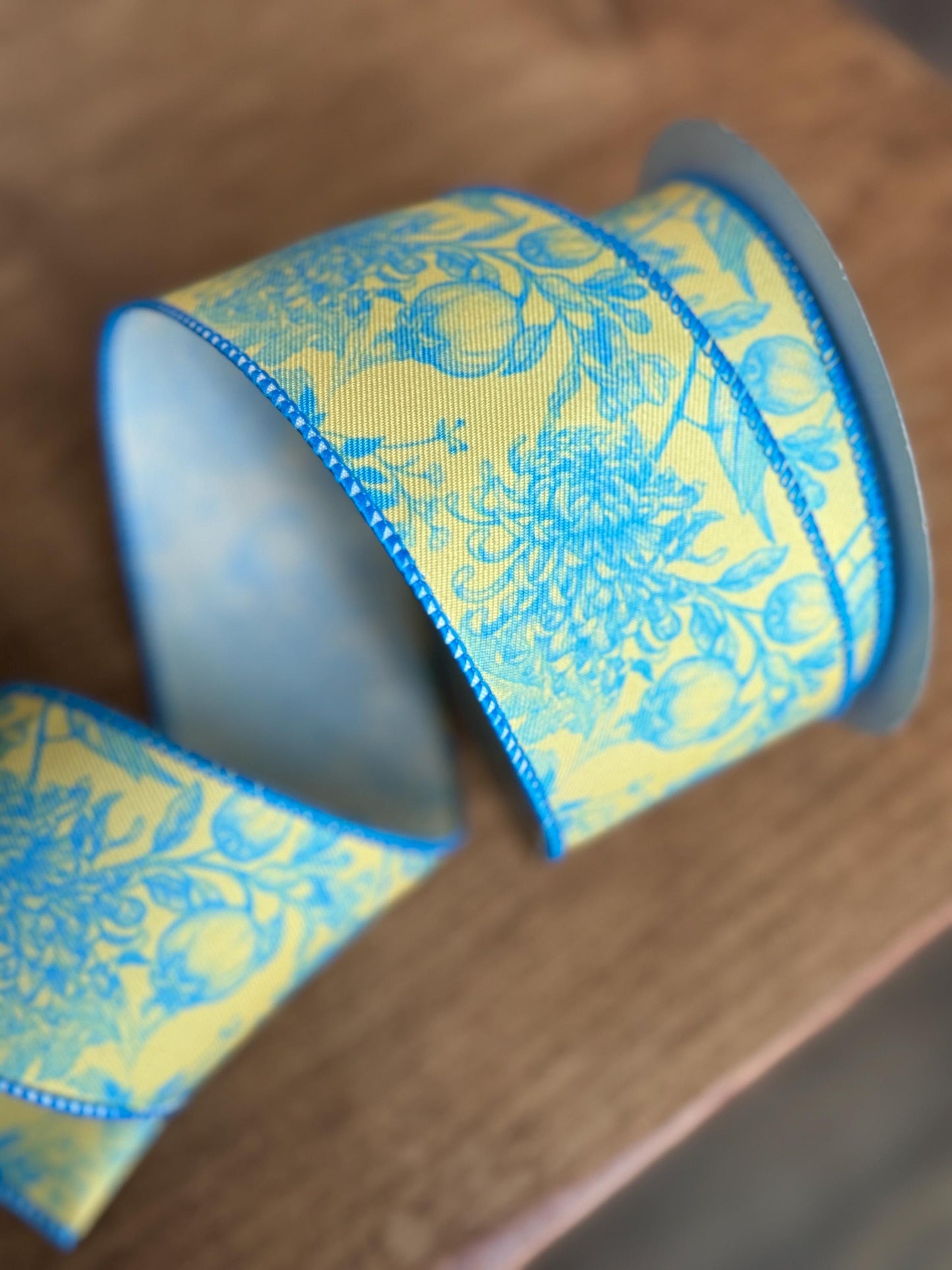 2.5 inch Ribbon, Blue Yellow Floral Ribbon, Sping Garden Floral Ribbon, Grandma Core Ribbon, Easter Ribbon