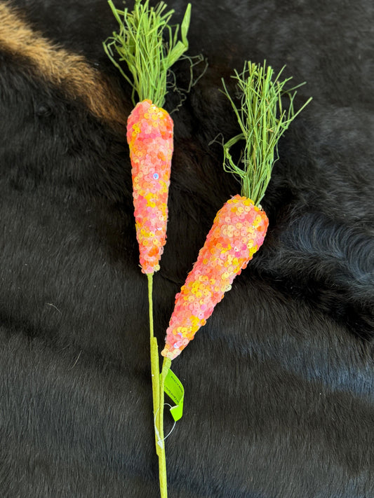 Pink Orange Sequin Glitter Carrots Spray, Carrot Wreath Attachment, Carrot floral pick, Sparkle Sequin Carrots