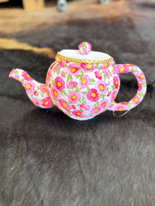 Fabric Floral Teapot Decor, Floral Teapot Wreath Attachment, Cottage Core Aesthetic, Easter Decor, craft supply, Tea Party Bunny Decor