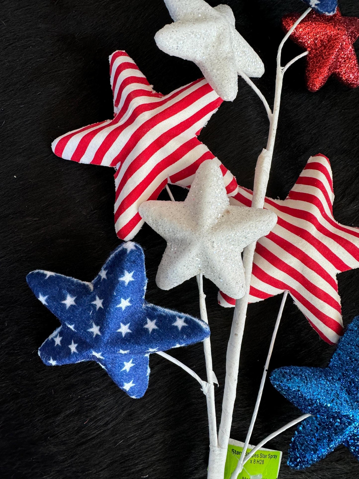 Red White Blue Stripe Glitter Star Picks, Patriotic Star Pick, patriotic Wreath Attachment, Star floral pick, July Fourth Decor