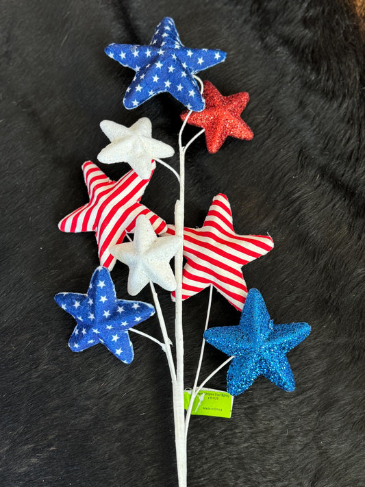 Red White Blue Stripe Glitter Star Picks, Patriotic Star Pick, patriotic Wreath Attachment, Star floral pick, July Fourth Decor