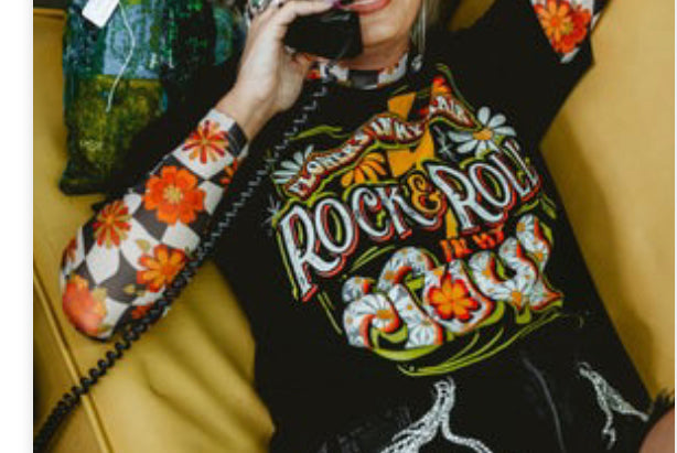 Retro Floral Rock n Roll Tee