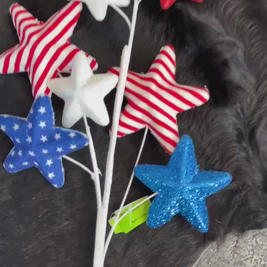 Red White Blue Stripe Glitter Star Picks, Patriotic Star Pick, patriotic Wreath Attachment, Star floral pick, July Fourth Decor