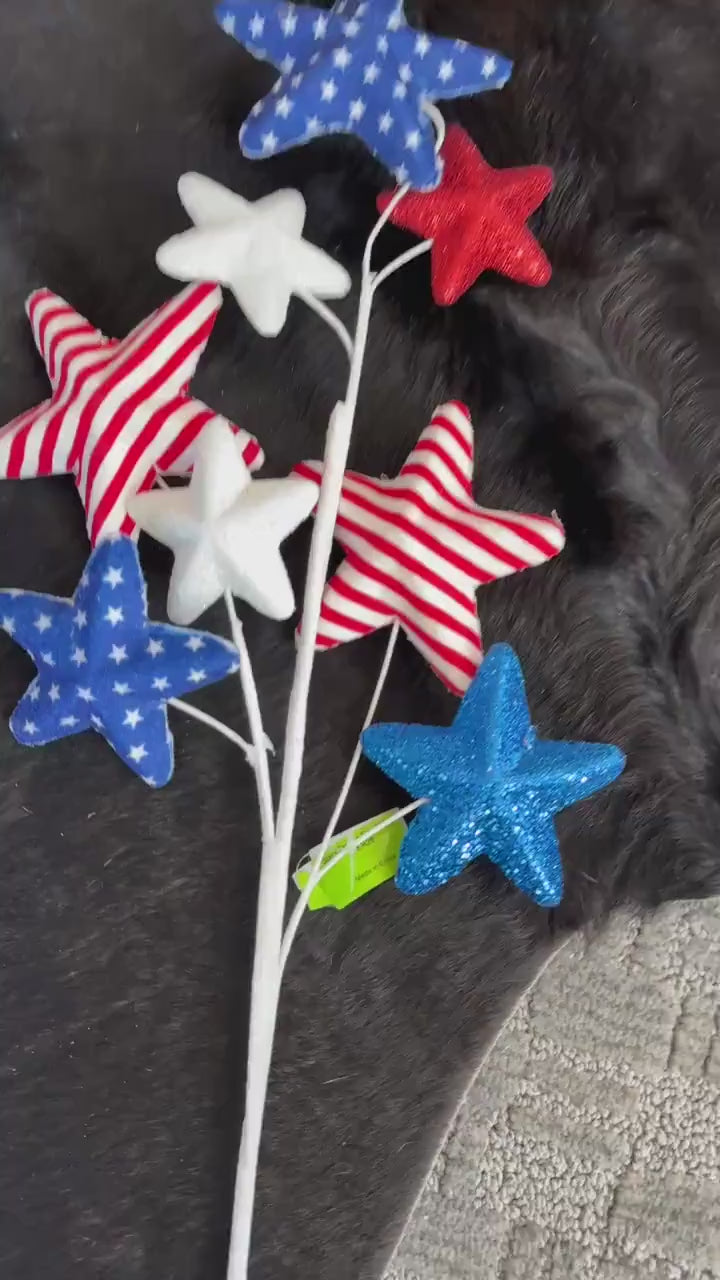 Red White Blue Stripe Glitter Star Picks, Patriotic Star Pick, patriotic Wreath Attachment, Star floral pick, July Fourth Decor