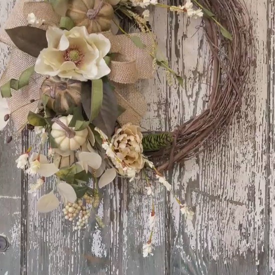 Fall Floral Wreath, Fall Grapevine Wreath, Neutral  Boho Wreath, Fall Rustic Pumpkin Wreath, Birthday Gift Wreath, Wedding Shower Decor