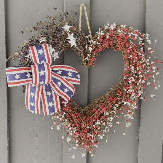 Patriotic Wreath, Patriotic Decor, Patriotic Door Hanger, Flag Decor, Patriotic Heart, Military Decor, Spring Decor, Garden Decor