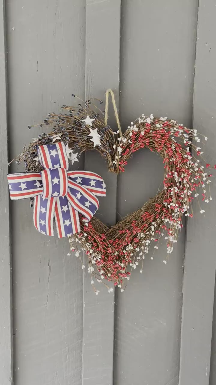 Patriotic Wreath, Patriotic Decor, Patriotic Door Hanger, Flag Decor, Patriotic Heart, Military Decor, Spring Decor, Garden Decor