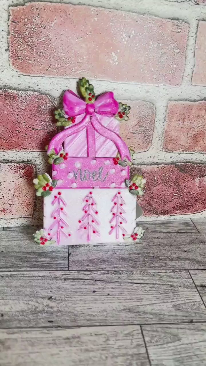 Pink Presents Stack Ornament,  Wreath Embellishment,  Christmas Tree Decor, Home Decor, wreath supplies, Tiered Tray Decor