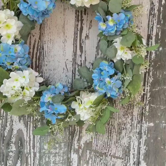 Blue and White Hydrangea Floral Wreath, Spring Floral Wreath, Wreath, Spring Decor, Farmhouse Wreath, Summer Wreath, Wedding Florals