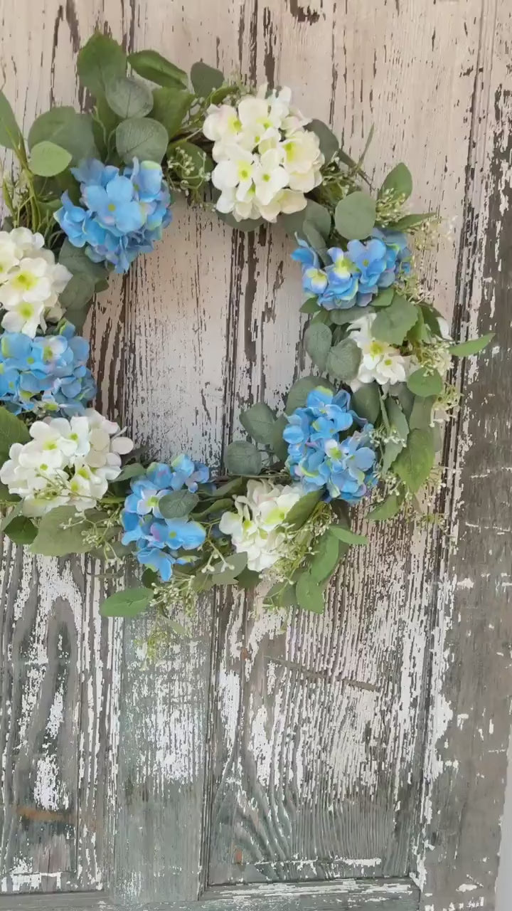 Blue and White Hydrangea Floral Wreath, Spring Floral Wreath, Wreath, Spring Decor, Farmhouse Wreath, Summer Wreath, Wedding Florals