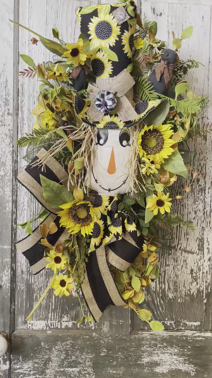 Sunflower Scarecrow Wreath,  Scarecrow Fall Wreath, Crow wreath, Harvest, Fall Wreath, Fall Decor, Farmhouse Decor,