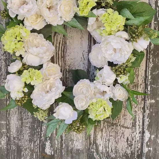 White Natural Floral Wreath, Spring Wreath, White Peony and Ranunculus Wreath, Spring Decor, Farmhouse Wreath, Summer Wreath, Wedding Floral