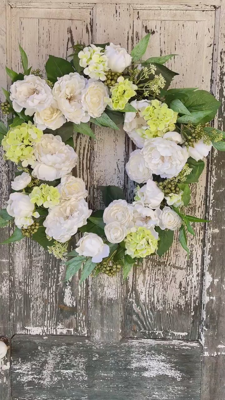 White Natural Floral Wreath, Spring Wreath, White Peony and Ranunculus Wreath, Spring Decor, Farmhouse Wreath, Summer Wreath, Wedding Floral