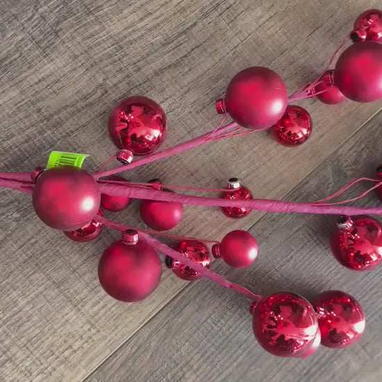 Red Ornament Ball Cluster Spray, Greenery,, Wreath Christmas Tree Decorating Picks, Wreath Embellishments, Christmas, Craft Supply