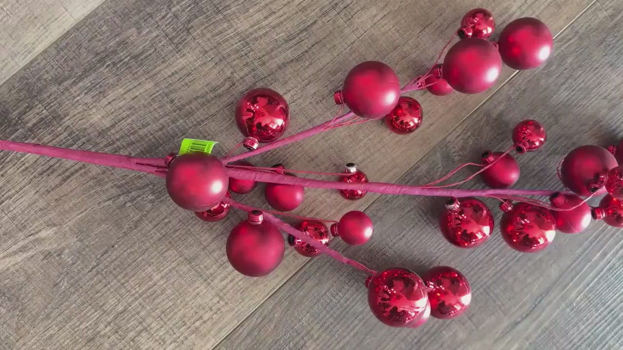 Red Ornament Ball Cluster Spray, Greenery,, Wreath Christmas Tree Decorating Picks, Wreath Embellishments, Christmas, Craft Supply