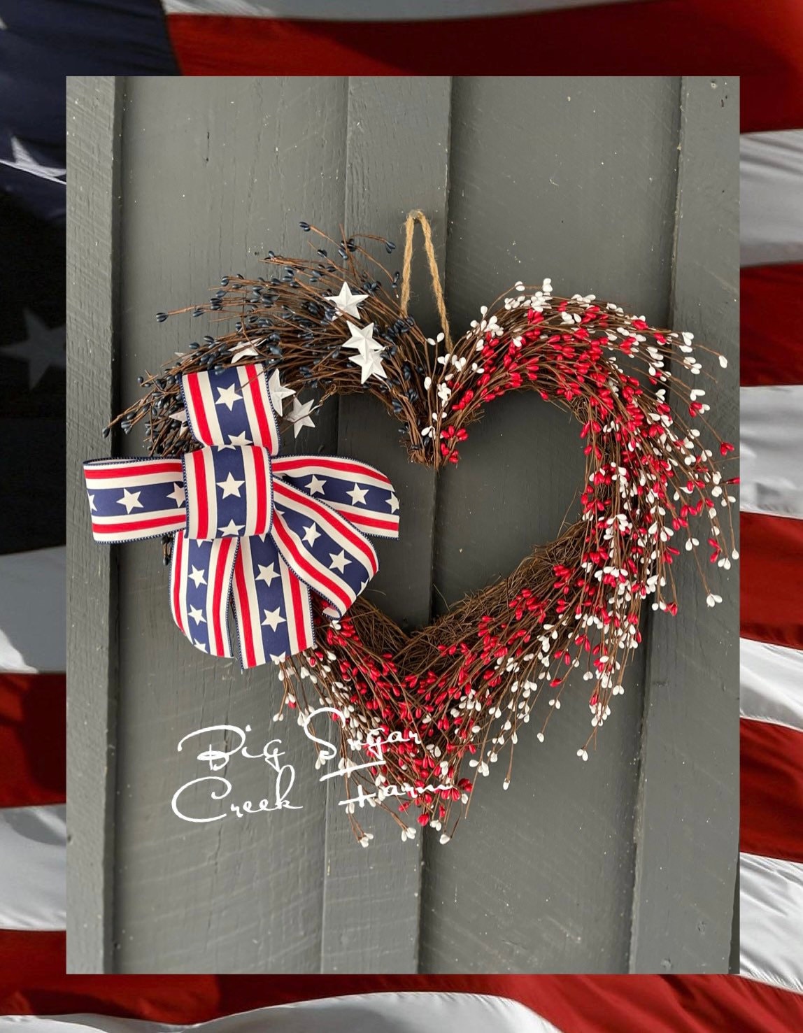 Patriotic Wreath, Patriotic Decor, Patriotic Door Hanger, Flag Decor, Patriotic Heart, Military Decor, Spring Decor, Garden Decor