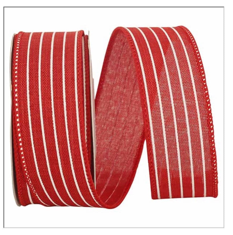 Red Linen Stripe Ribbon, 20 YARDS, Striped Ribbon, Farmhouse Ribbon, Ribbon, Vintage Ribbon, Ticking Stripe Ribbon