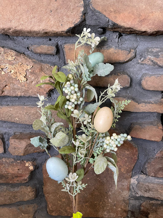 Soft Blue Egg and Berry Floral Spray, Neutral Egg Wreath Attachment, Country Chicken Egg Floral pick,