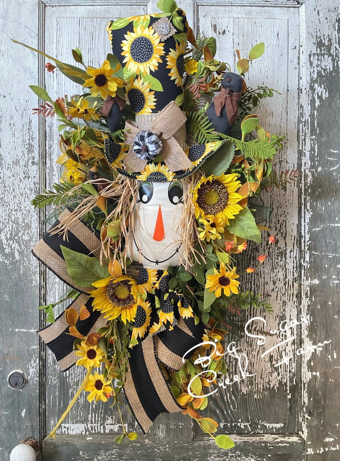 Sunflower Scarecrow Wreath, Scarecrow Fall Wreath, Crow wreath, Harvest, Fall Wreath, Fall Decor, Farmhouse Decor,