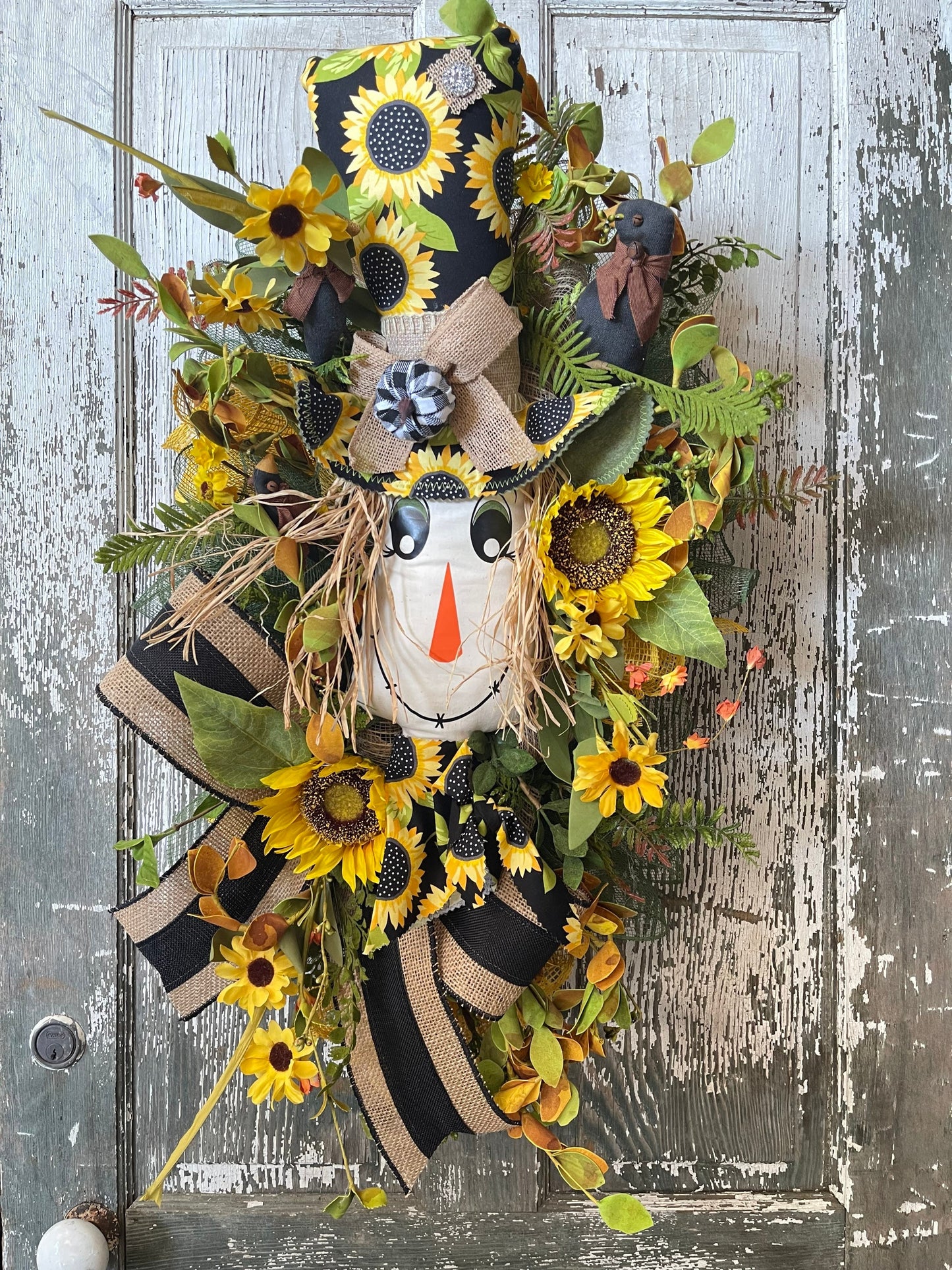 Sunflower Scarecrow Wreath, Scarecrow Fall Wreath, Crow wreath, Harvest, Fall Wreath, Fall Decor, Farmhouse Decor,