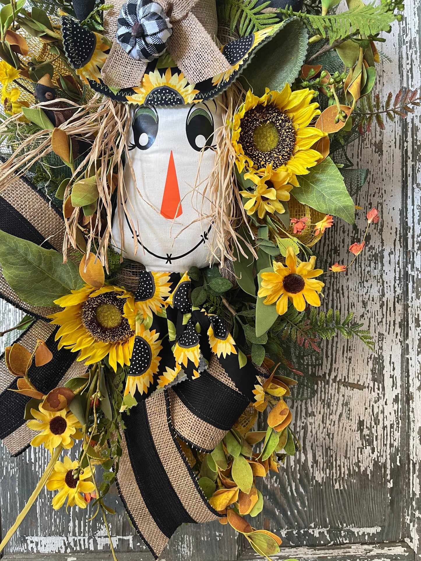 Sunflower Scarecrow Wreath, Scarecrow Fall Wreath, Crow wreath, Harvest, Fall Wreath, Fall Decor, Farmhouse Decor,