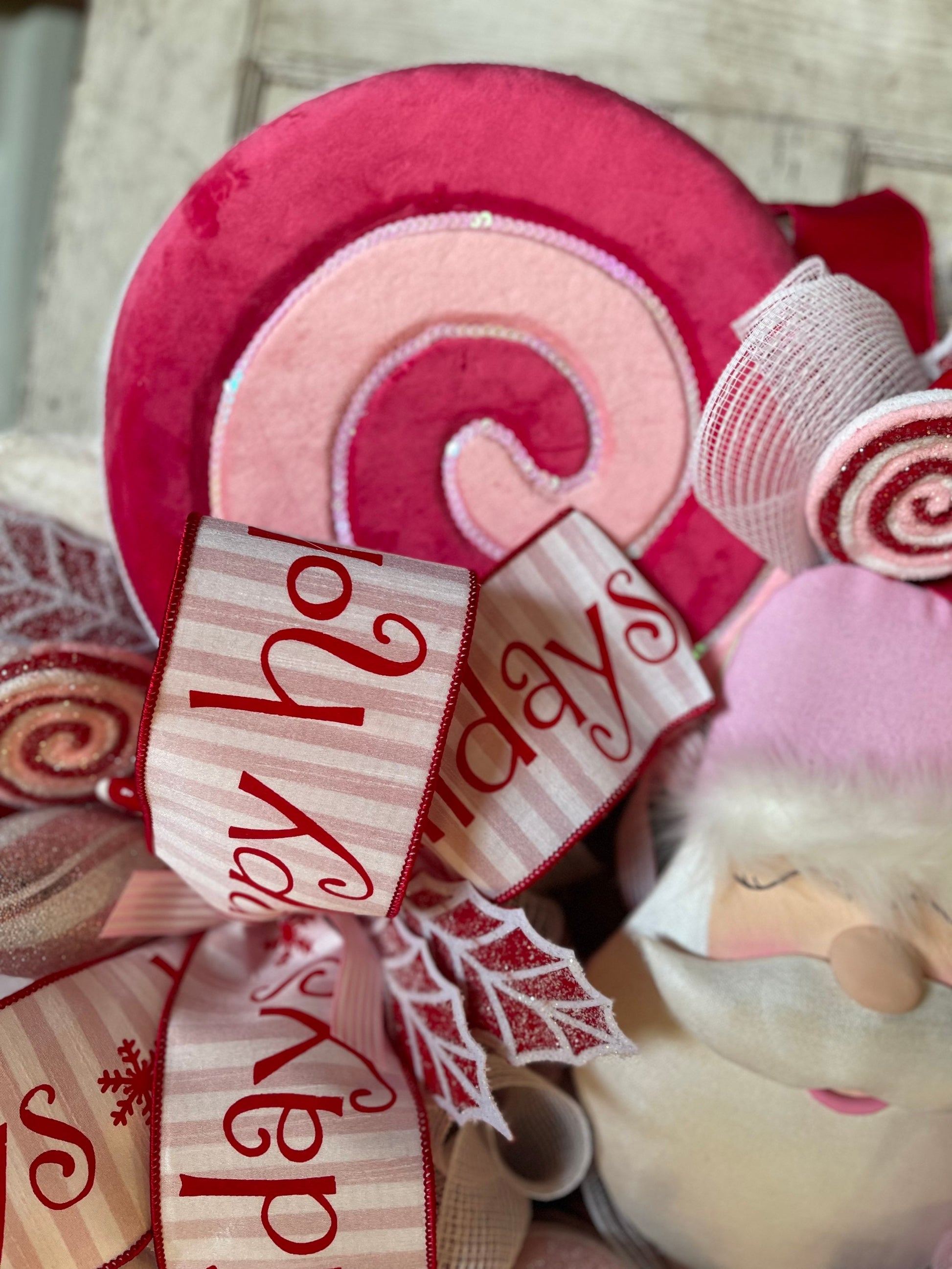 Pink Santa Wreath, Pink Christmas Wreath, Candy Wreath, Christmas Decor, Lollipop Decor, Happy Holidays Wreath, Winky Santa Wreath