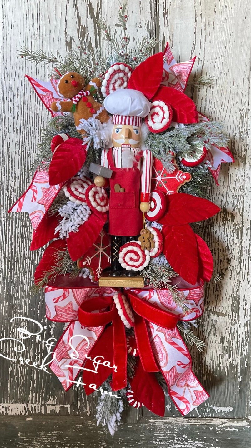 Red Nutcracker Wreath, Gingerbread Christmas Wreath, Christmas Decor, Lollipop Decor, Happy Holidays Wreath, Kitchen Baking Wreath