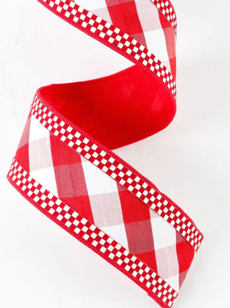 Red and White Check Plaid Ribbon, 2.5 inch Ribbon, Luxury Ribbon, Christmas Ribbon, Peppermint Ribbon