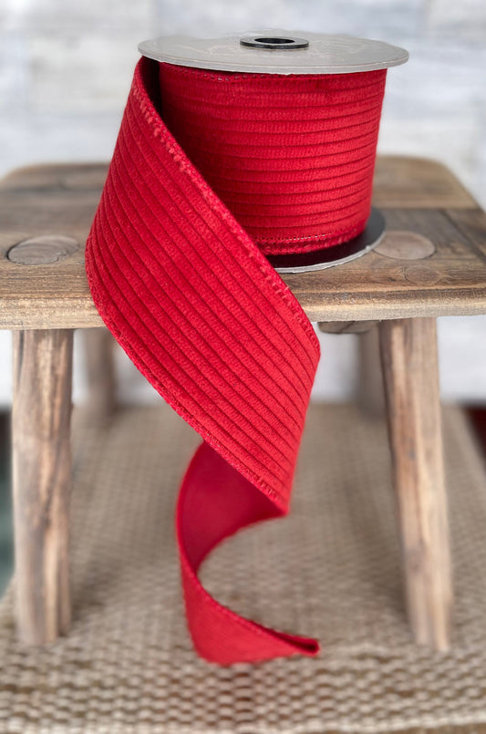Red Corduroy Ribbon, 2.5 inch Ribbon, Luxury Ribbon, Patriotic Ribbon, Fall Ribbon, DStevens Designer Luxury Ribbon