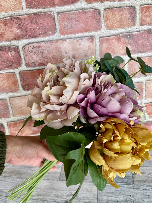 Cream Lavender Gold Hydrangea Peony Floral Bunch, Greenery, Floral Supplies, Wreath Greenery, Floral Greenery, Picks, Craft Supply, Decor