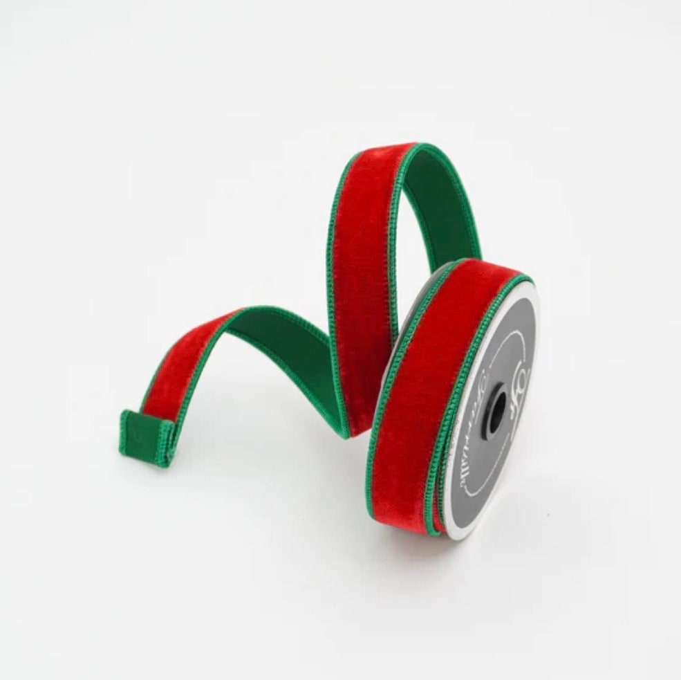 1 inch Ribbon, 10 YARD ROLL, Farrisilk Ribbon, Red and Emerald Green Reversible Ribbon, Ribbon, Holiday Christmas Tree Decorations Ribbon