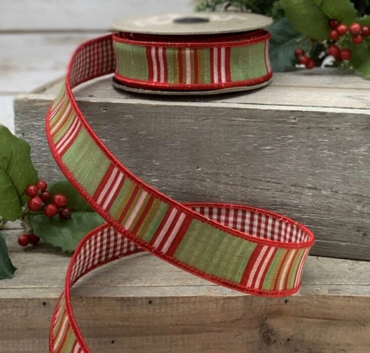 1 inch wide Ribbon, DStevens Luxury Ribbon, Holiday, Decor, Christmas Ribbon, Floral Supplies, Red Green Plaid Ribbon