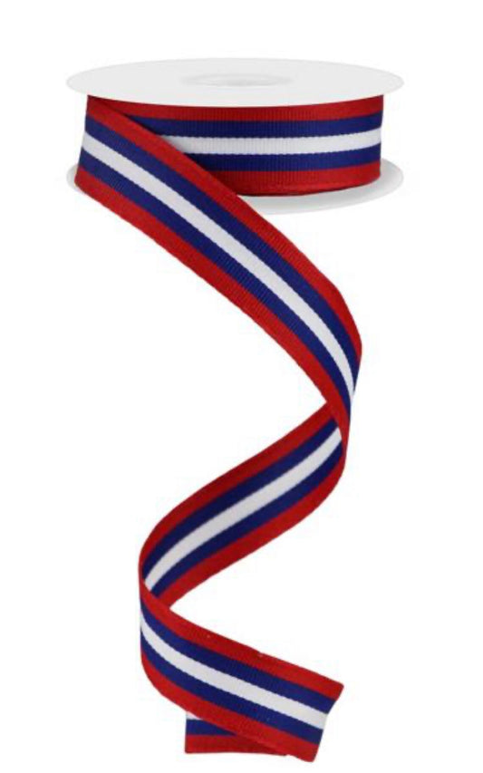 7/8 inch Ribbon, 10 YARD ROLL, Red White Blue Ribbon, Patriotic Ribbon, Holiday, Decor, Christmas Ribbon, Nautical Military Ribbon