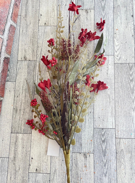Red Lavender Berry, Fall Greenery, Floral Supplies, Wreath Greenery, Floral Greenery, Picks, Craft Supply, Red Flower Spray